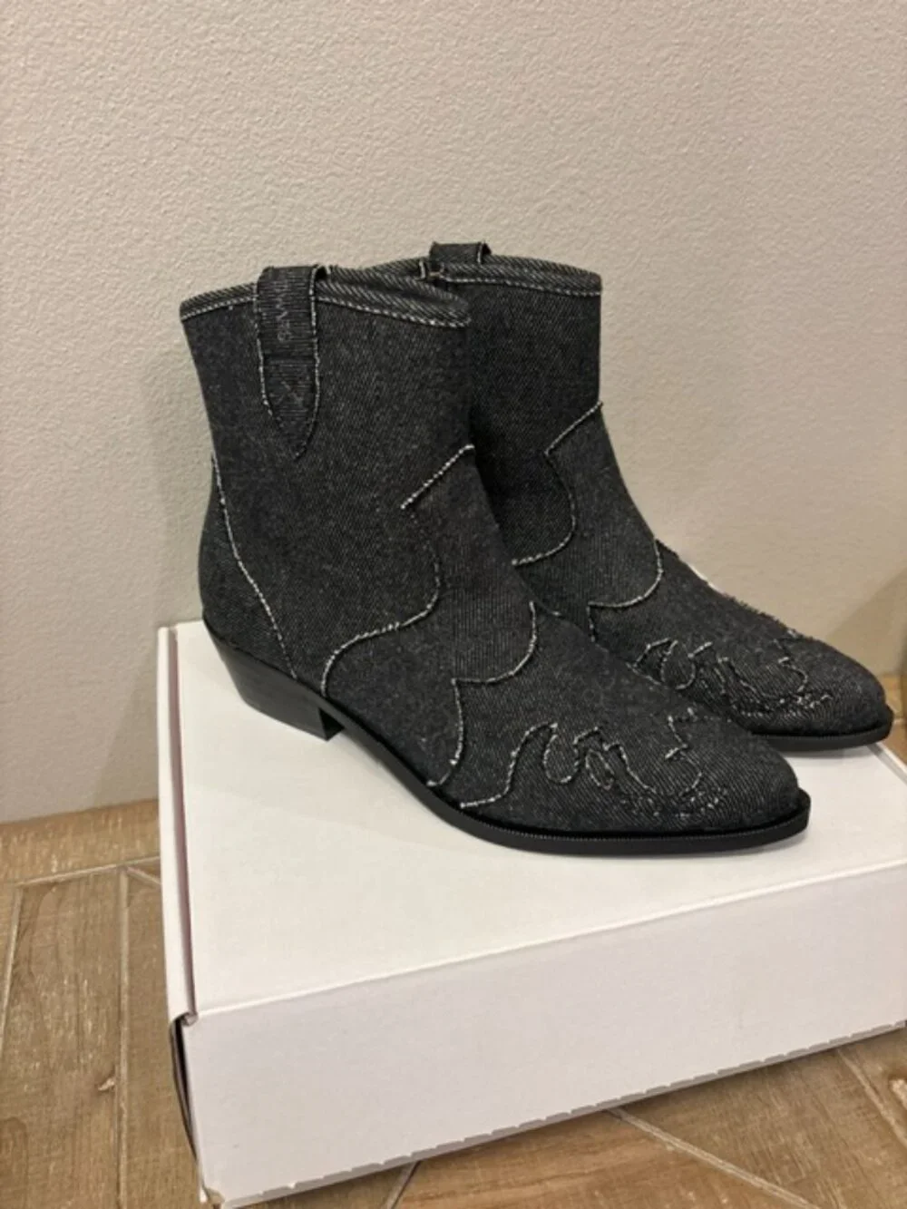 NEW DWRS Label Black Denim Western Ankle Booties EU 37 or 38 Made in Portugal